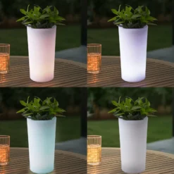 Lindby LED-Akku-Blumenvase Florista, RGB, IP54, Ø 12cm, weiß