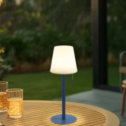 Lindby LED-Akkulampe Azalea blau Alu CCT höhenverstellbar