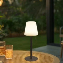 Lindby LED-Akkulampe Azalea, weiß/braun, 45 cm, CCT, IP44
