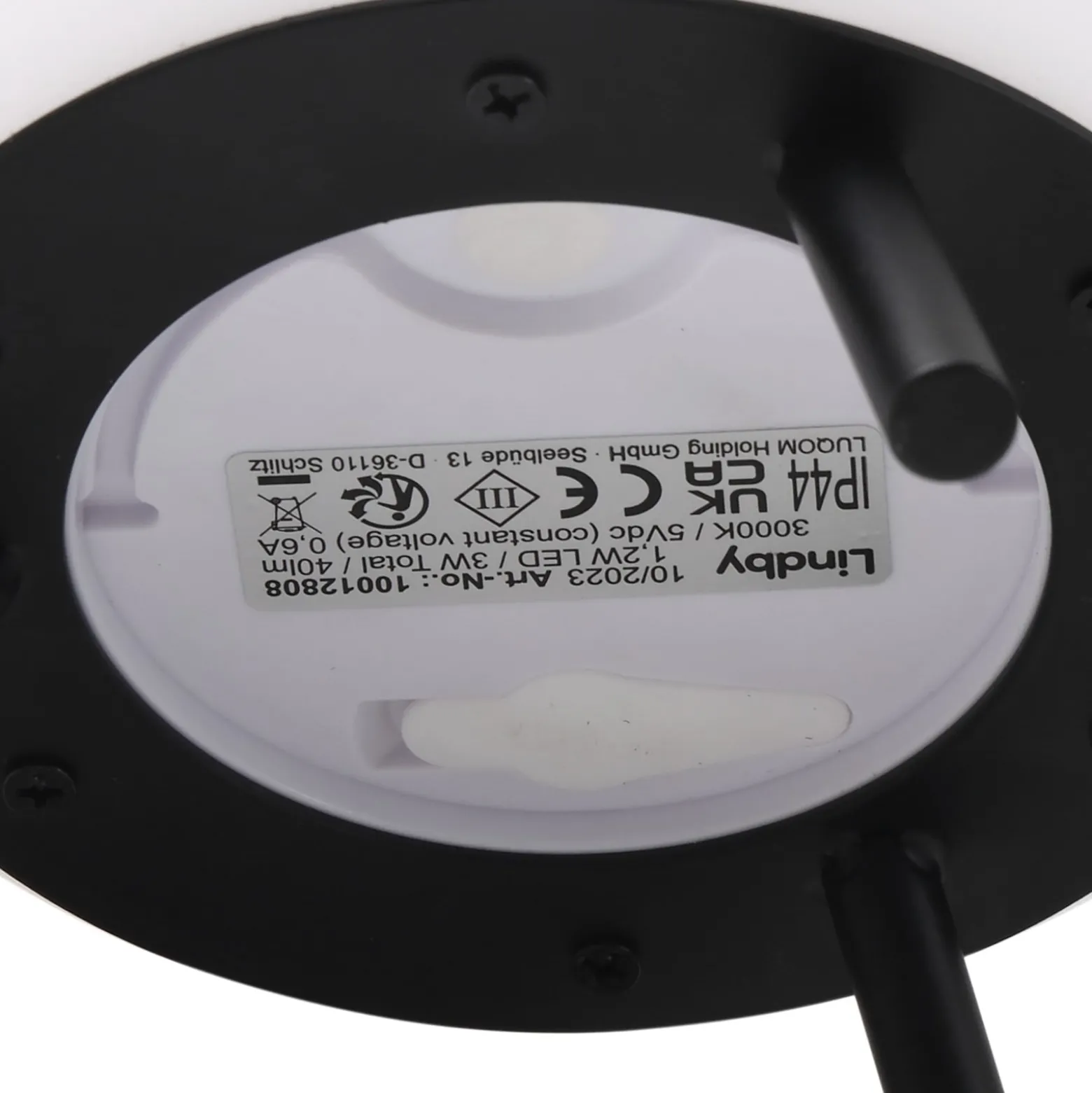 Lindby LED-Akkutischlampe Aurilia, schwarz/weiß, Eisen, IP44