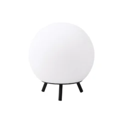 Lindby LED-Akkutischlampe Aurilia, schwarz/weiß, Eisen, IP44