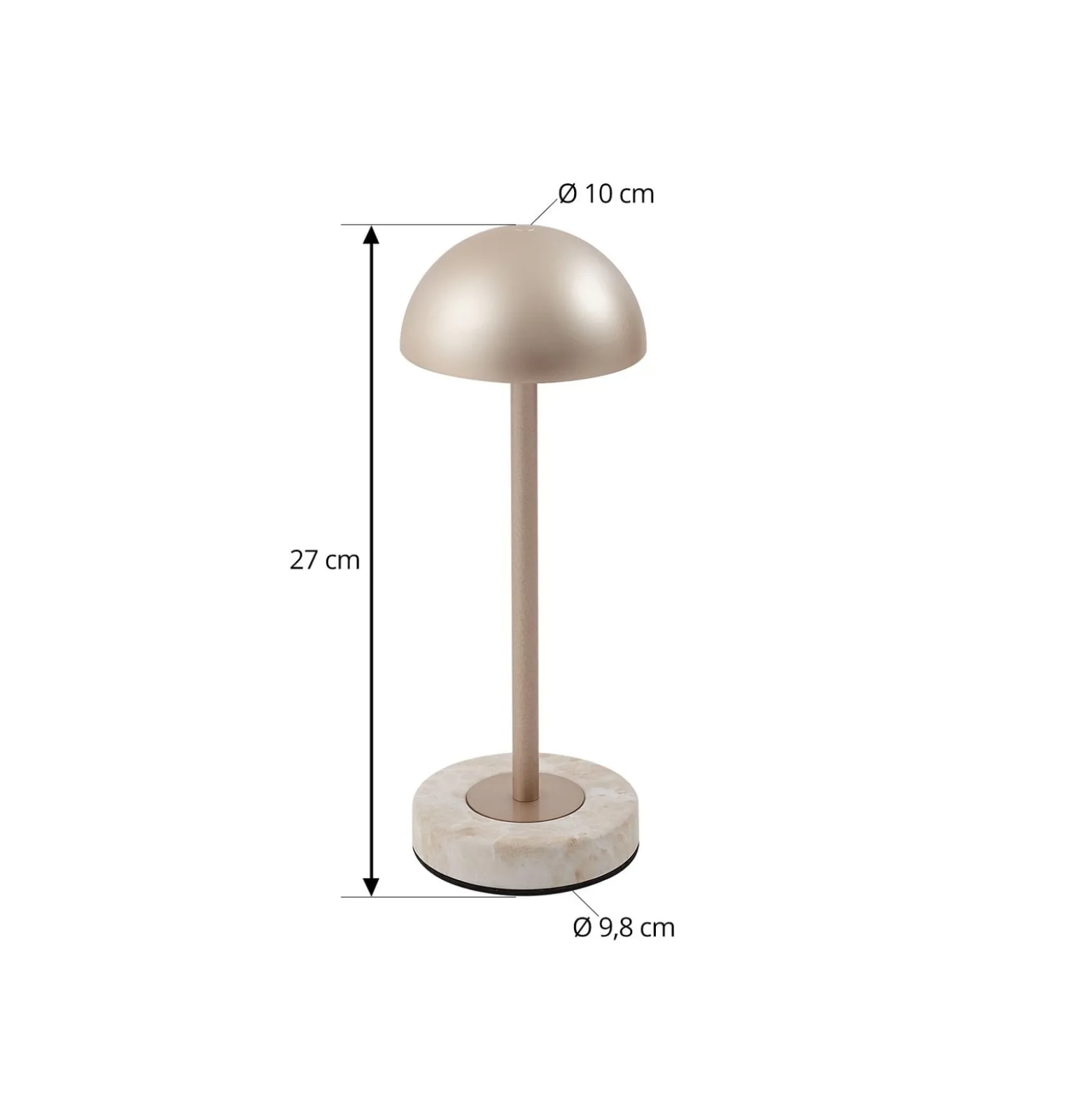 Lindby LED-Akku-Tischlampe Pippin, gold/travertin, IP44