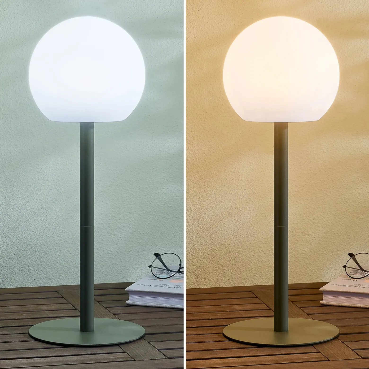 Lindby LED-Akku-Tischleuchte Eleia, grün, Metall, IP44