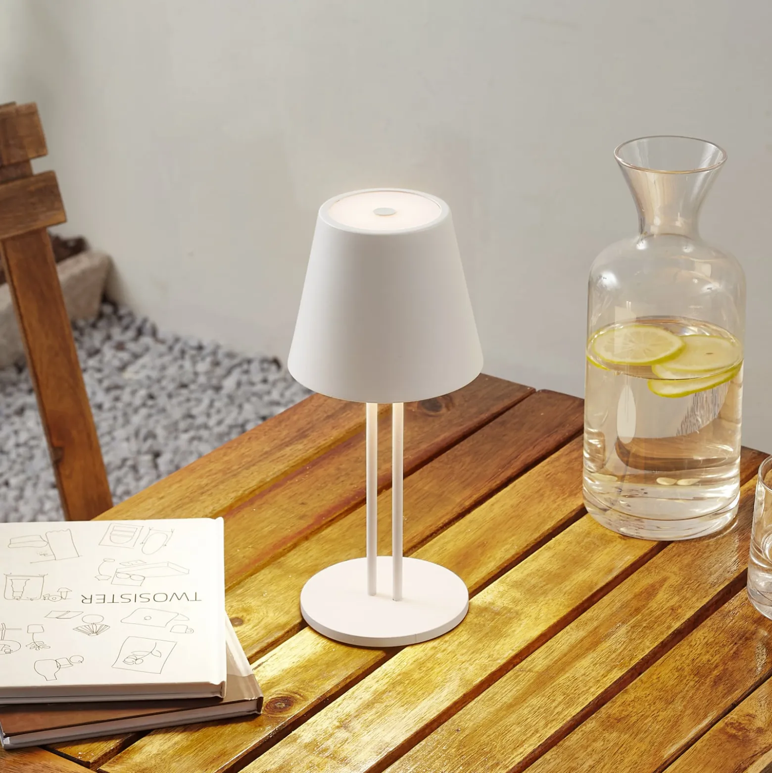 Lindby LED-Akkutischleuchte Janea TWIN, weiß, Metall