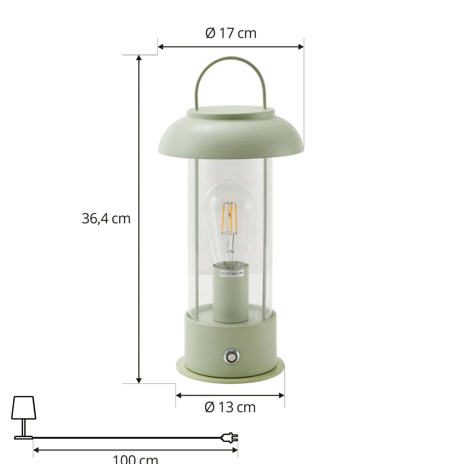 Lindby LED-Akkutischleuchte Yvette, grün, IP44, Touchdimmer