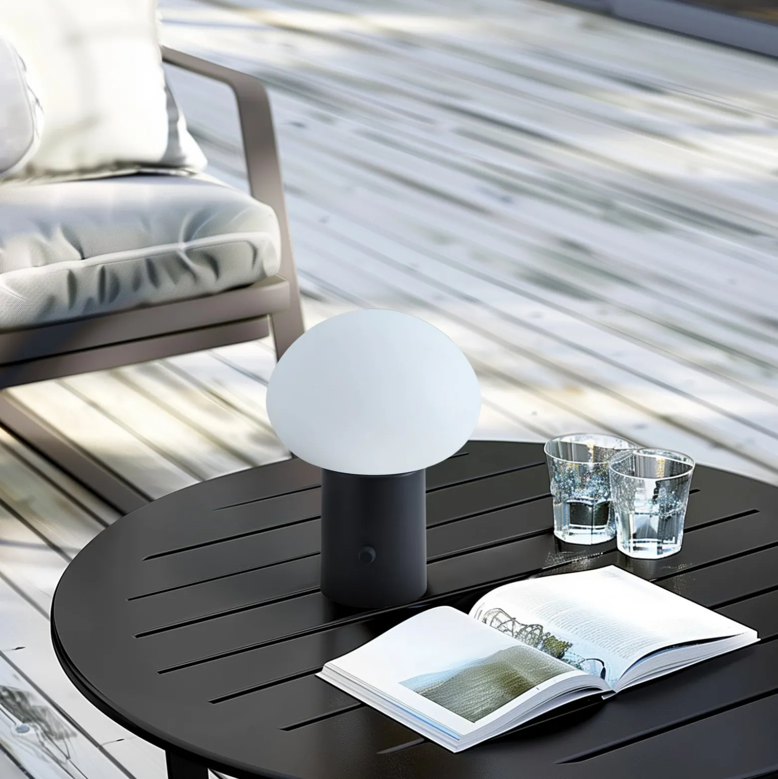 Lindby LED-Akkutischleuchte Zelie, schwarz, Aluminium, IP44