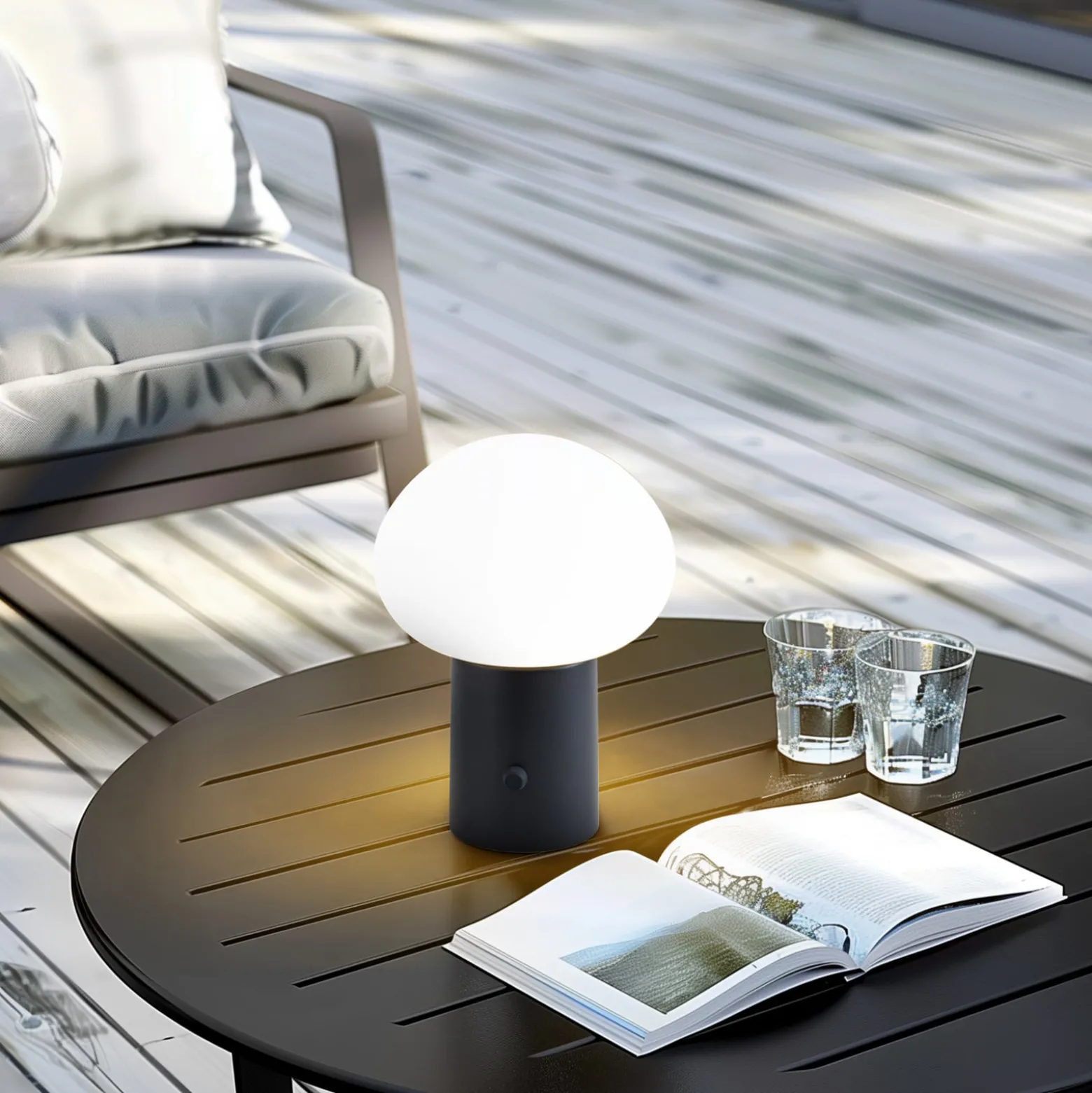 Lindby LED-Akkutischleuchte Zelie, schwarz, Aluminium, IP44