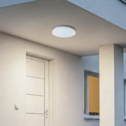 Lindby LED-Außendeckenleuchte Kirkola, 3000 K, Ø 34 cm, weiß