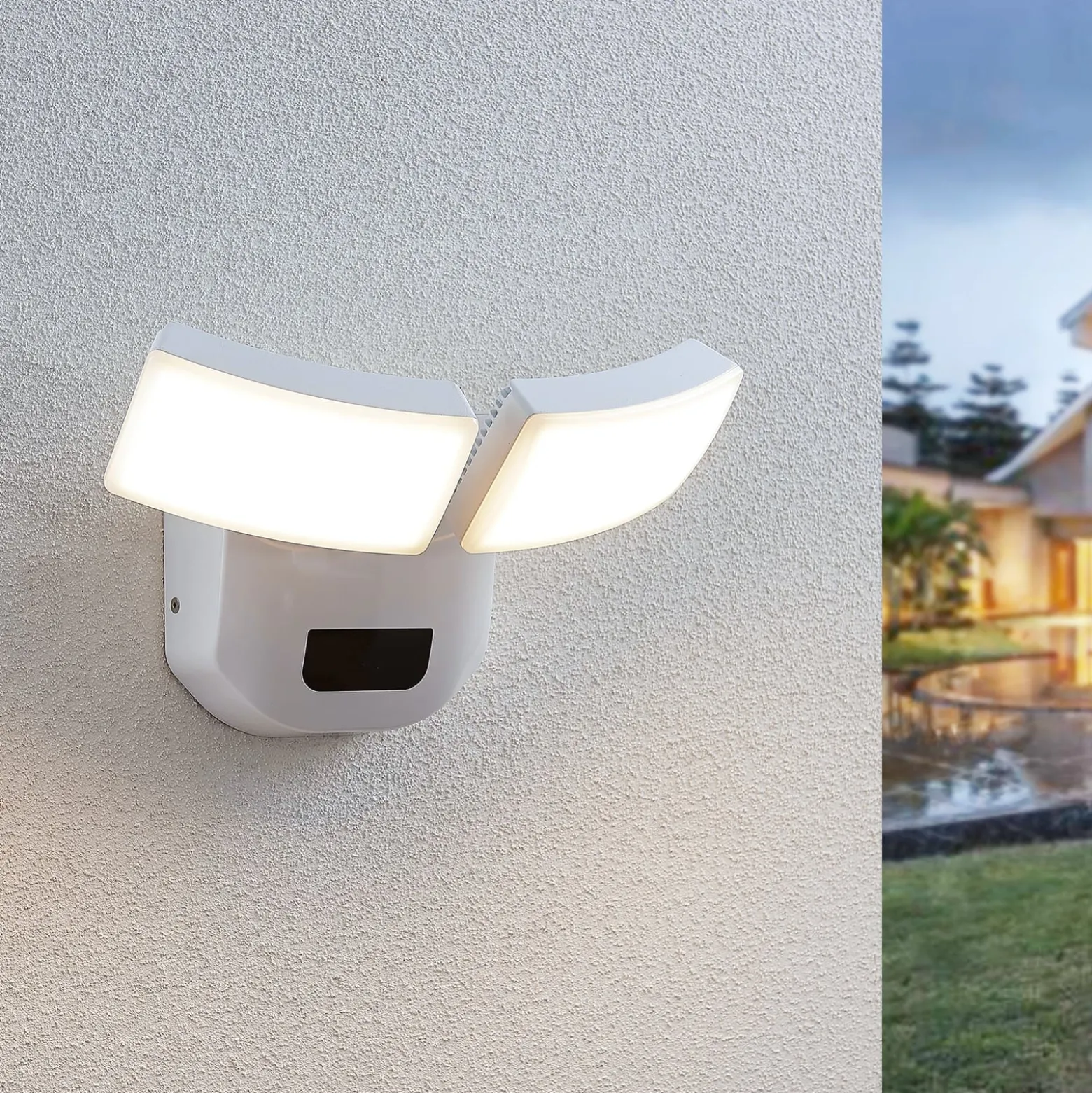 Lindby LED-Außenwandlampe Nikias, 30 cm, Sensor, 2-fl., weiß