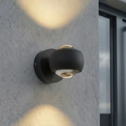 Lindby LED-Außenwandstrahler Focra, schwarz, 2-fl, CCT, IP54