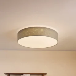 Lindby LED-Deckenlampe Ellamina, 60 cm, hellgrau, Textil