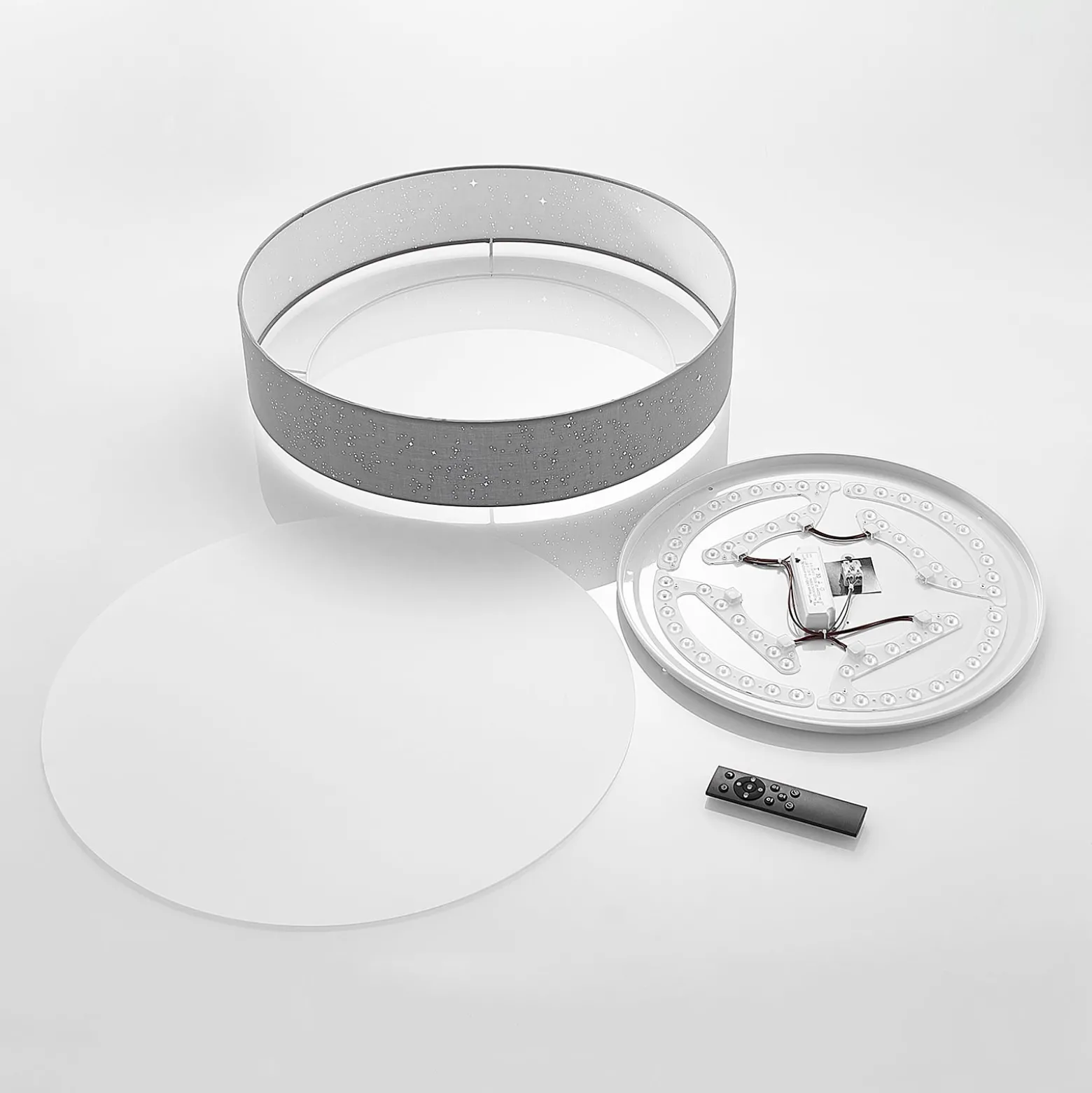Lindby LED-Deckenlampe Ellamina, 60 cm, hellgrau, Textil