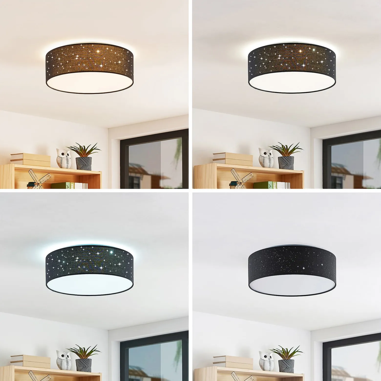 Lindby LED-Deckenlampe Ellamina, 40 cm, schwarz, Textil