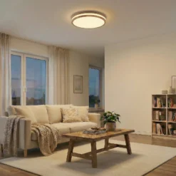 Lindby LED-Deckenlampe Emiva, 50 cm, Holz hell, CCT