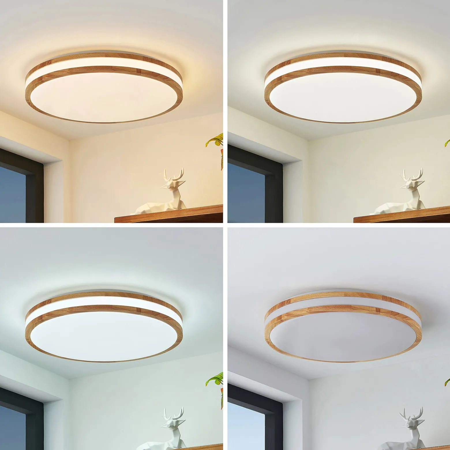 Lindby LED-Deckenlampe Emiva, 50 cm, Holz hell, CCT