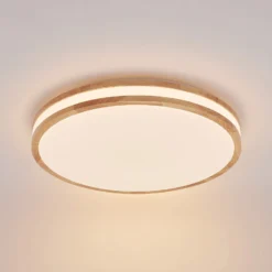 Lindby LED-Deckenlampe Emiva, 50 cm, Holz hell, CCT