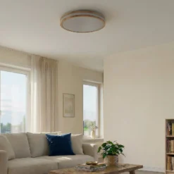 Lindby LED-Deckenlampe Emiva, 50 cm, Holz hell, CCT