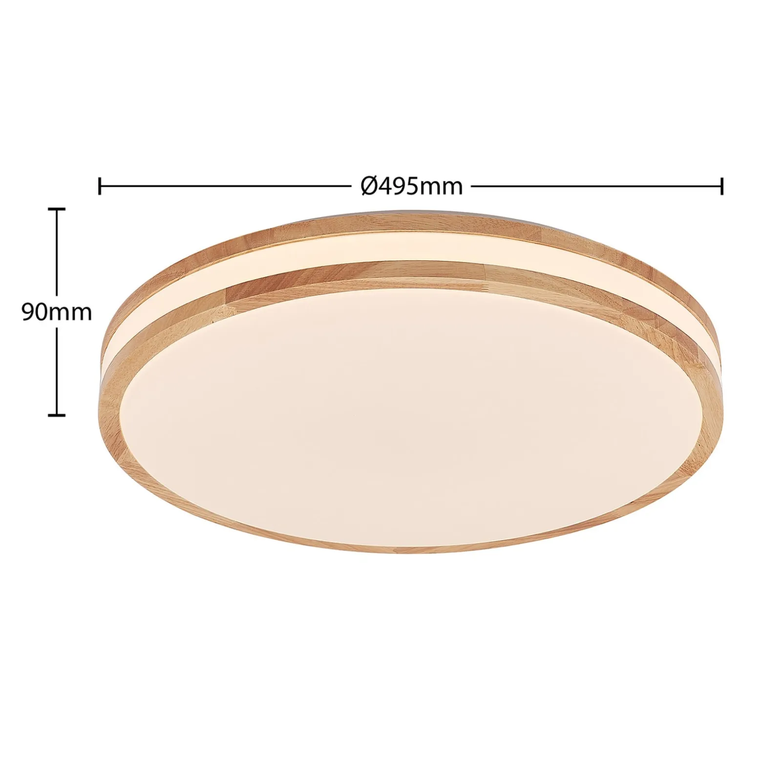 Lindby LED-Deckenlampe Emiva, 50 cm, Holz hell, CCT