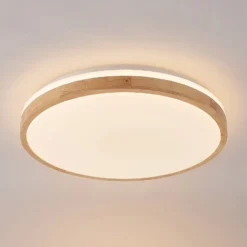 Lindby LED-Deckenlampe Emiva, Ø 49 cm, Holz hell, CCT