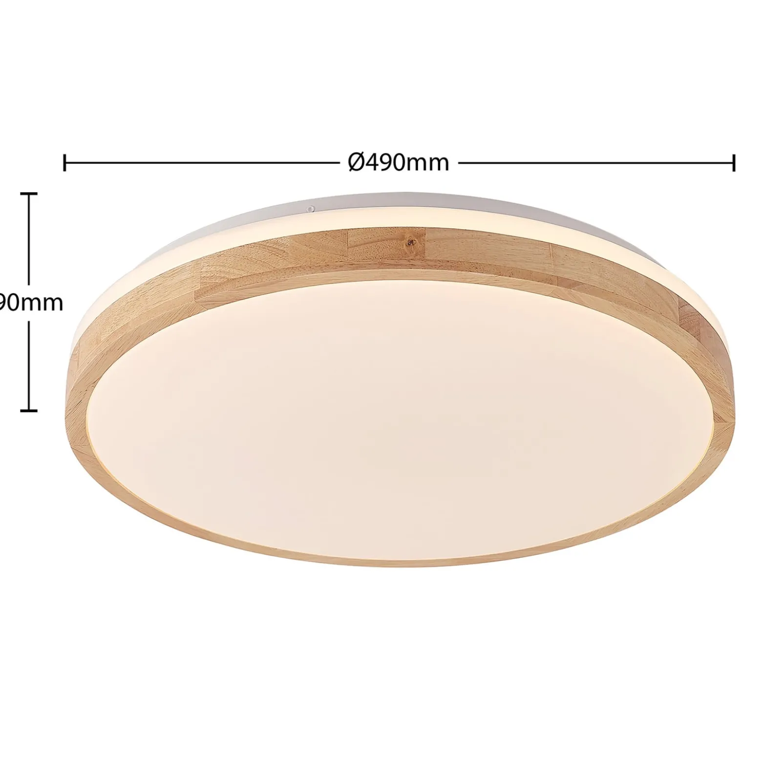 Lindby LED-Deckenlampe Emiva, Ø 49 cm, Holz hell, CCT