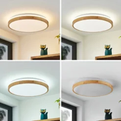 Lindby LED-Deckenlampe Emiva, Ø 49 cm, Holz hell, CCT