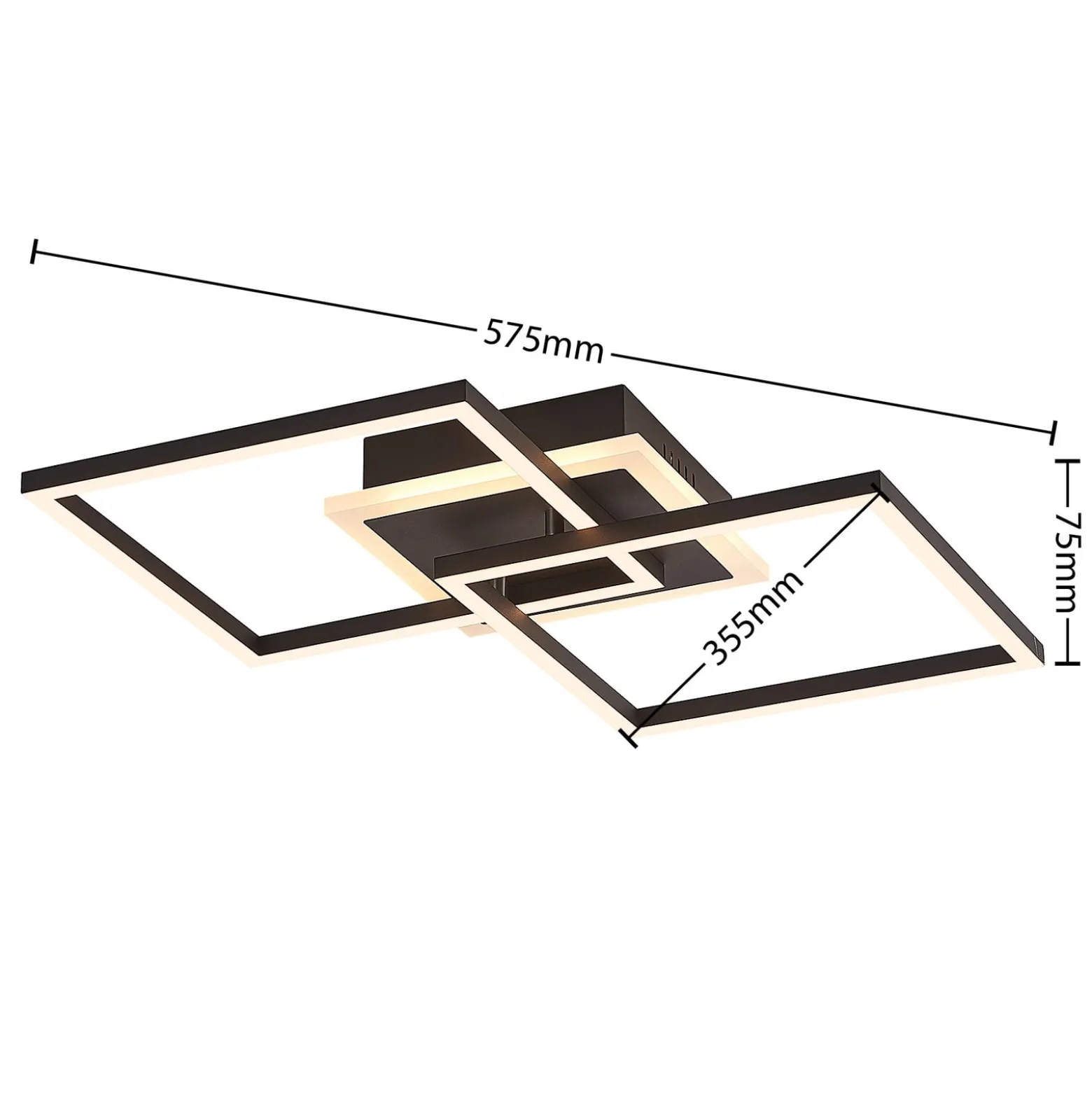 Lindby LED-Deckenlampe Fjardo, eckig, schwarz, CCT, Remote
