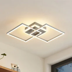 Lindby LED-Deckenlampe Fjardo, eckig, silber, CCT, Remote