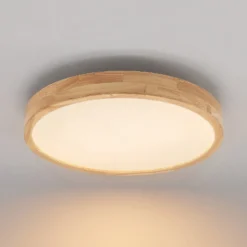 Lindby LED-Deckenlampe Lanira, Ø 50 cm, Holz, Remote, CCT