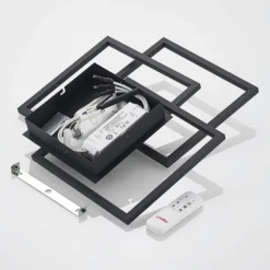 Lindby LED-Deckenlampe Quiana, CCT, eckig, schwarz, 42cm
