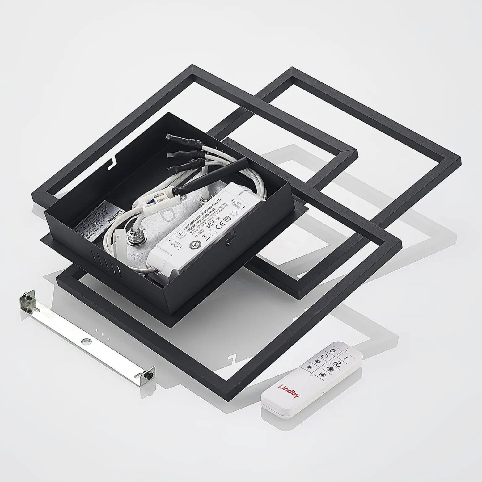 Lindby LED-Deckenlampe Quiana, CCT, eckig, schwarz, 42cm