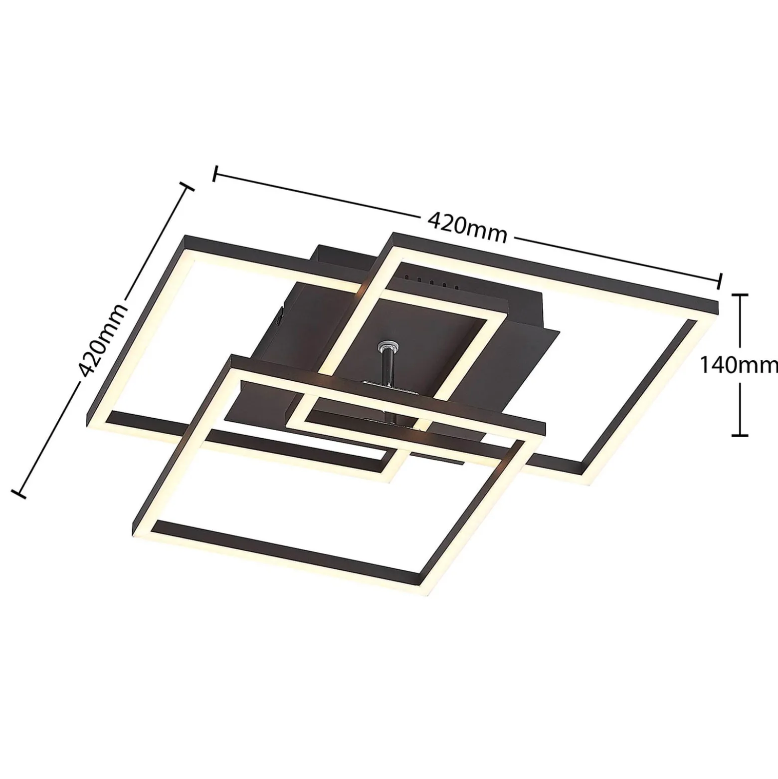 Lindby LED-Deckenlampe Quiana, CCT, eckig, schwarz, 42cm
