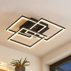 Lindby LED-Deckenlampe Quiana, CCT, eckig, schwarz, 42cm