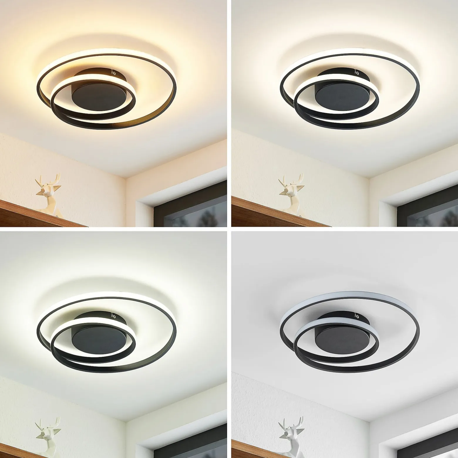 Lindby LED-Deckenleuchte Emisua, schwarz, CCT, dimmbar