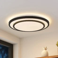 Lindby LED-Deckenleuchte Essina, schwarz, Metall, CCT, dim.