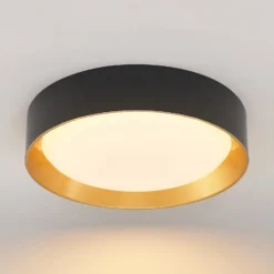 Lindby LED-Deckenleuchte Kambia, 45 cm, schwarz/gold, Metall