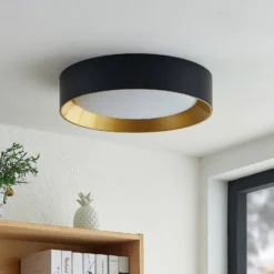 Lindby LED-Deckenleuchte Kambia, 45 cm, schwarz/gold, Metall