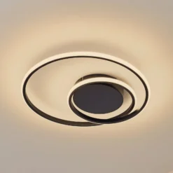 Lindby LED-Deckenleuchte Kyron, schwarz, Alu, dimmbar, Ø45cm