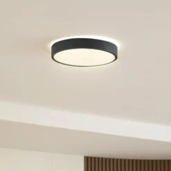 Lindby LED-Deckenleuchte Manala, betongrau, RGB, CCT, Remote