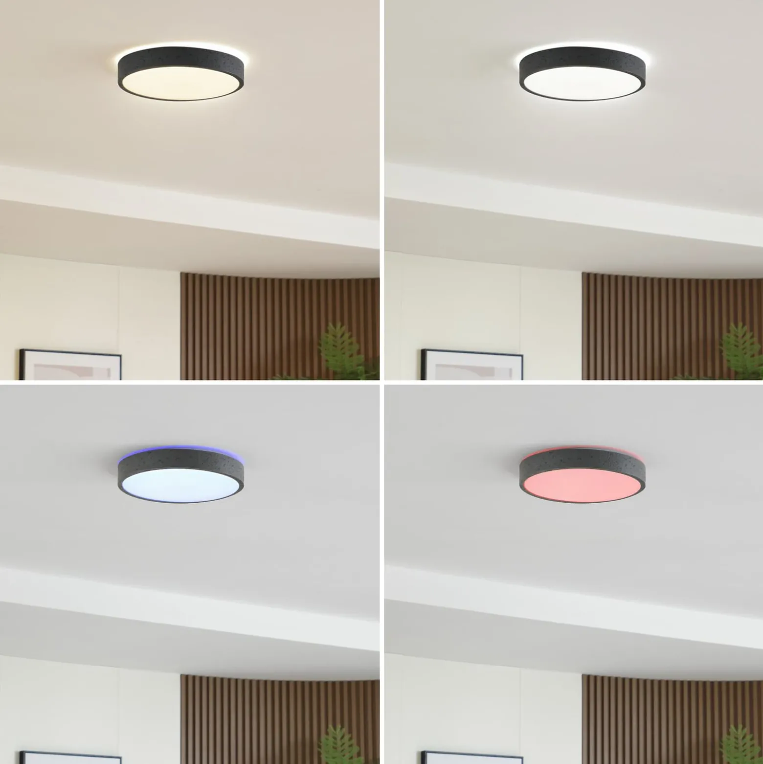 Lindby LED-Deckenleuchte Manala, betongrau, RGB, CCT, Remote