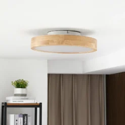 Lindby LED-Deckenleuchte Milada, Eiche, CCT, Fernbedienung