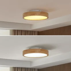 Lindby LED-Deckenleuchte Milada, Eiche, CCT, Fernbedienung