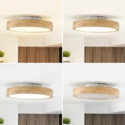 Lindby LED-Deckenleuchte Milada, Eiche, CCT, Fernbedienung
