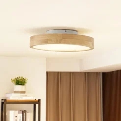 Lindby LED-Deckenleuchte Milada, Eiche, CCT, Fernbedienung