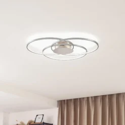 Lindby LED-Deckenleuchte Riley, alufarben, Metall, dimmbar