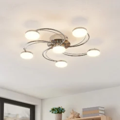 Lindby LED-Deckenleuchte Rouven, Spiralform, 6-flg., grau