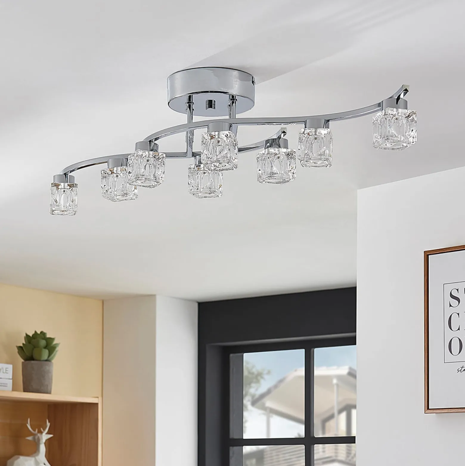 Lindby LED-Deckenleuchte Yaro, 8-flg., chrom, dimmbar
