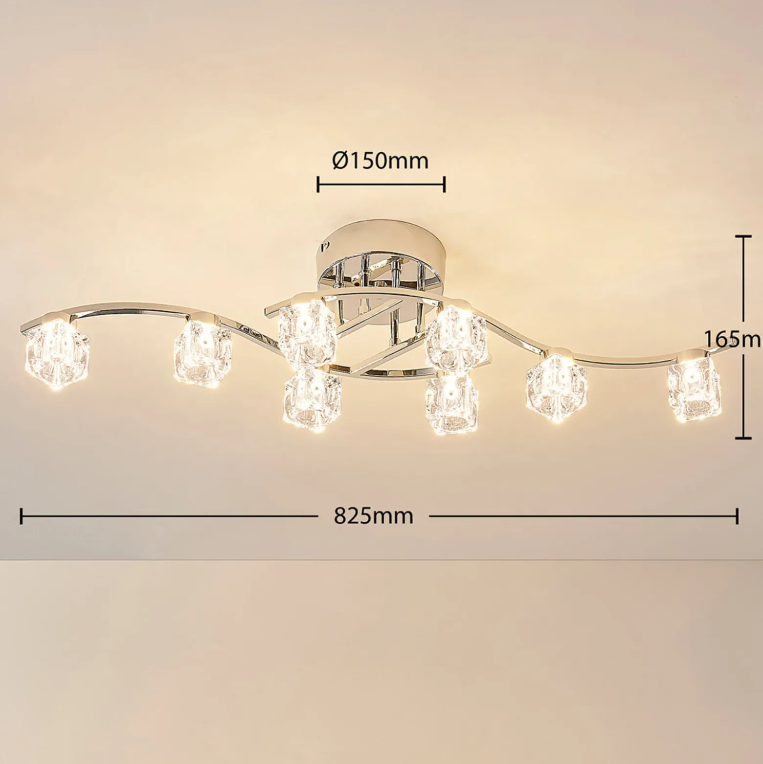 Lindby LED-Deckenleuchte Yaro, 8-flg., chrom, dimmbar
