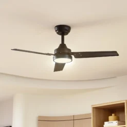Lindby LED-Deckenventilator Aerallo, schwarz, CCT, leise