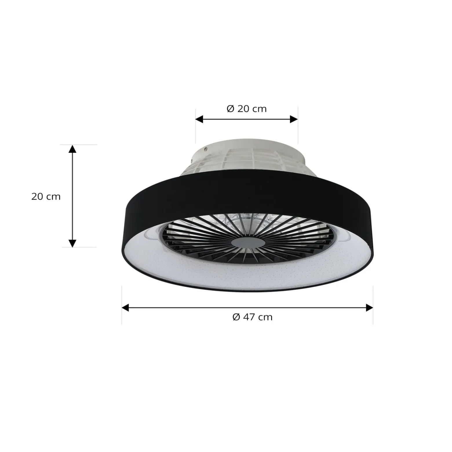 Lindby LED-Deckenventilator Mace, schwarz, leise, Ø 47 cm