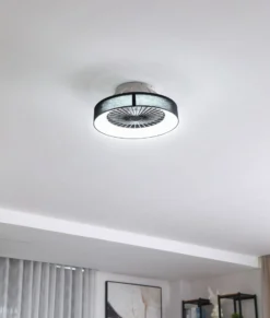 Lindby LED-Deckenventilator Mace, schwarz, leise, Ø 47 cm